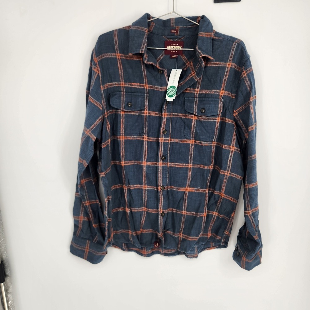 Alesbury Men Navy Blue Large Vintage Slub Flannel Shirt NWT 100% Cotton